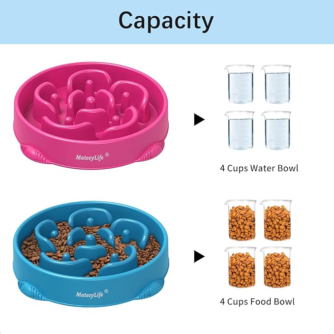 MateeyLife Large Slow Feeder Dog Bowls 2PCS, Anti-Choking Puzzle Dog Food Bowls, Anti-Slip Interactive Feeding Slow Down Eating, Bloat Stop Maze Dishes for Large Breeds 4 Cups Purple&DarkBlue