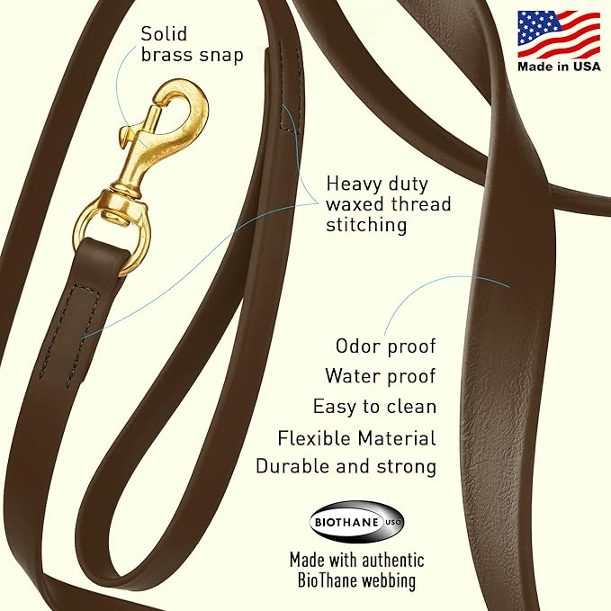 Viper Biothane K9 Working Dog Leash Waterproof Lead for Tracking Training Schutzhund Odor-Proof Long Line with Solid Brass Snap for Puppy Medium and Large Dogs, 15ft Dark Chocolate Brown