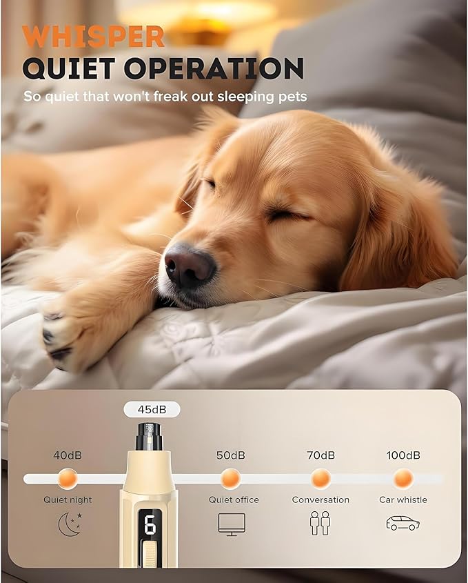 Dog Nail Grinder with Dust Collector, 7-Speed Powerful Nail Trimmer for Dogs, Cats & Large Pets, Features LED Light & Single-Hand Control, Quiet & Rechargeable (7-Speed with Dust-Collect)