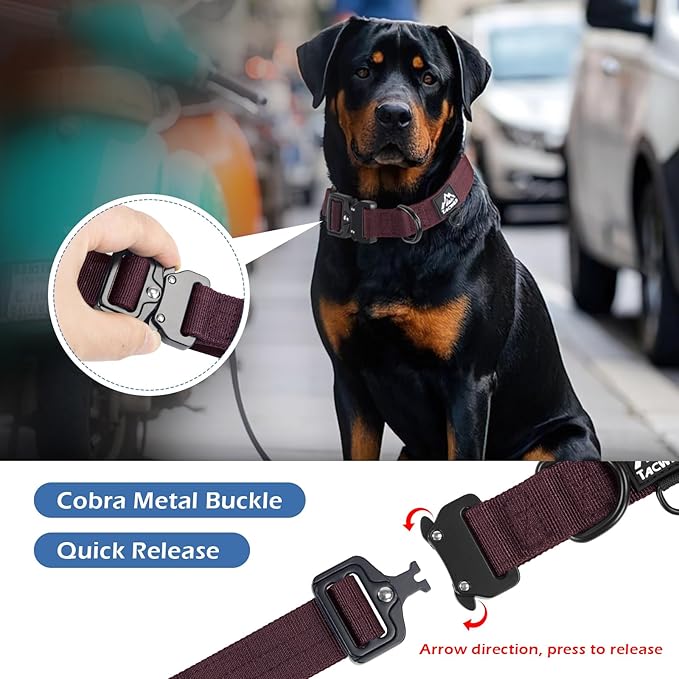 Heavy Duty Dog Collars for Medium and Large Dogs - Adjustable, Chew Proof Nylon Collar with Metal Quick Release Buckle and D-Ring for Dog Tags (Burgundy, XL)