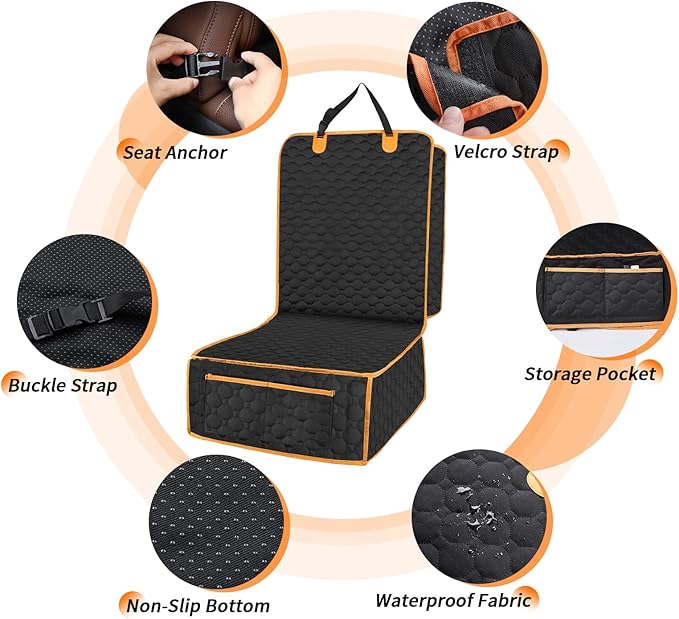 1 Pack Front Seat Car Cover, Waterproof Dog Car Seat Cover, Non-Slip & Scratch-Proof, Pet Car Seat Protector with Side Flaps and Storage Pocket, Car Seat Cover for Most Cars, Trucks and SUVs