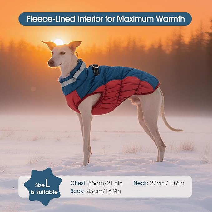 FUAMEY Dog Coat for Small Dogs,Waterproof Dog Winter Jacket with Harness Built in Puppy Cold Weather Coats Reflective Pet Vest with Zipper Warm Fleece Dogs Snowsuit Windproof Dark Blue XS