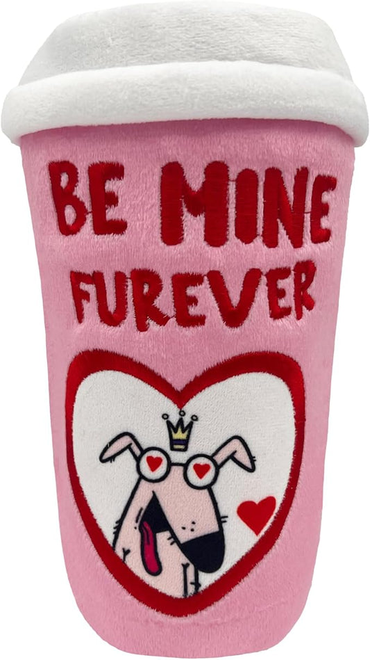 Huxley & Kent Funny Dog Toy w/Squeaker – Valentine's Day Power Plush Squeaky Dog Toys for Small, Medium & Large Dogs – Soft Stuffed Animal for Indoor Play & Fetch - Be Mine Furever Latte, Small