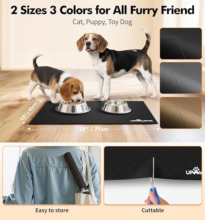 Pet Food Mat Absorbent Cat Food Mat Dog Mat for Food and Water Quick Dry No Stains Dog Feeding Mat Placemat for Messy Drinkers Cat Food Mats for Indoor Cats Bowl Mat Pet Supplies 17"X28" Black
