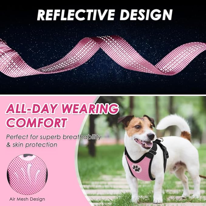 Lukovee Dog Seat Belt for Car, Adjustable Dog Car Harness for Large Medium Small Dogs, Soft Padded & Breathable Mesh Dog Seatbelt with Car Strap and Carabiner (A-Pink,M)