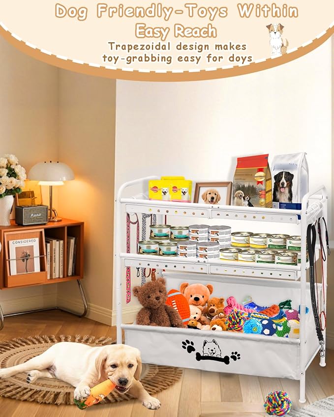Large Dog Toy Basket, Dog Toy Bin with Storage Organizer, 3-Tier Pet Toy Box for Living Room, Toy Holder Chest for Pet Dog Cat, Multifunctional Chest Holder for Cat Dog Accessories