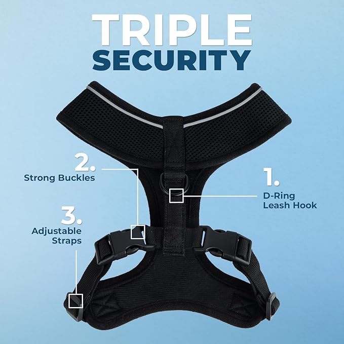 Voyager Aerolite Over The Head Dog Harness, No Pull Breathable Air Mesh Vest, Quick Dry with Reflective Stitching, Adjustable Escape Resistant Harness for Small Medium Large Dogs - Black, Medium