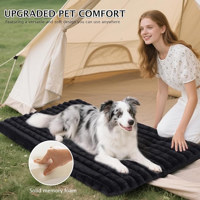 BVAGSS Dog Bed Washable Crate Mattress,Anti-Slip Memory Foam Soft Warm Pet Cushion for Small Medium Dogs, Calming Fluffy Sleeping Kennel Pad XH082 (30''x20'',Black)