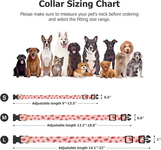 Handmade Dog Collar for Small Medium Large Dogs,Pink Watermelon with Pendant Fall and Winter Fashions Dog Collar (Medium)