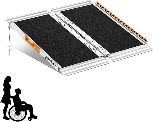 gardhom Portable Wheelchair Ramp 2 Feet, Anti-Slip Aluminum Folding Handicap Ramp Wheel Chair Ramp for Home Steps Entrance Threshold Doorways Stairs Curbs Scooter, 800LBS Capacity