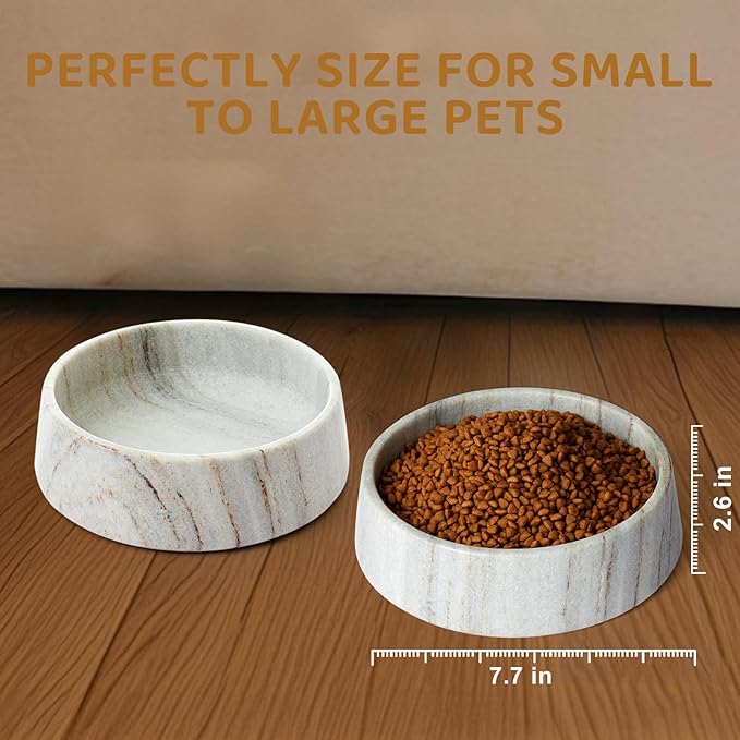 Black Marble Dog Bowl, Non-Slip Non-Tipping Heavy Dog Food Bowl, Large Weighted Stone Dish, Natural Marble Pet Water Bowl, Easy to Clean, Present for Cat & Dog Lovers, Holds 6 Cups(6 lbs)