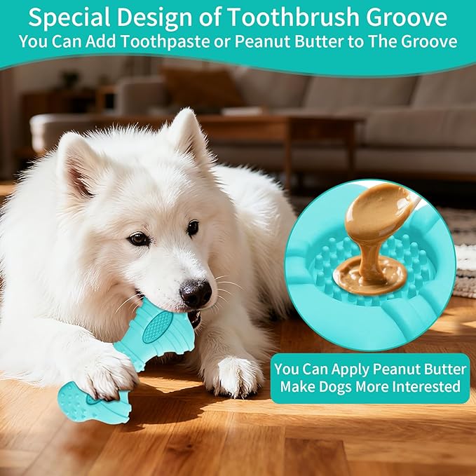 Dog Chew Toys 4 Pack, Dog Toys for Aggressive Chewers Small Medium Breed, Multifunctional Teeth Cleaning and Gum Massage, Natural Rubber Dog Toys for Puppy and Medium Dogs(Blue)