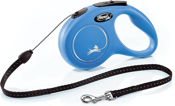 FLEXI New Classic Cord Retractable Dog Leash for Small Dogs up to 26 lbs. – 16 ft., Blue | Tangle-Free Pet Walking Leash with One-Handed Brake, Pause, Lock|German Quality Product