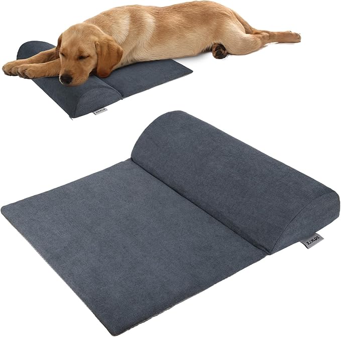 Dog Bolster Pillow with High Resilience Foam, Headrest for Medium Small Dogs, Benefit for Cervical Vertebra and Neck, Easy to Carry, Machine Washable Cover竊낰asy to Clean(Medium)