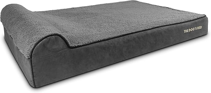 The Dog’s Bed Orthopedic Memory Foam Dog Bed with Headrest, Plush Fabric, Grey Plush, XXL, 6-Inch
