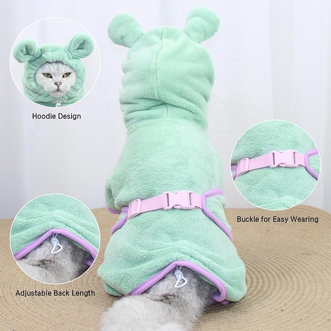 Pet Bathrobe for Dog Cat Absorbently Quick Drying Coat Cute Dogs Bath Towel Hooded Robe Adjustable Collar & Belly Strap for Pool Beach (Pink, Small)
