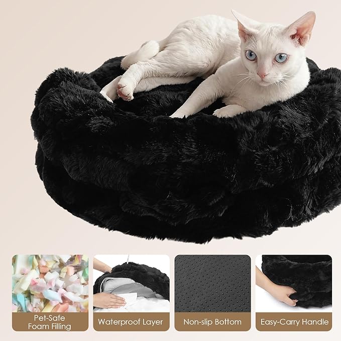 EHEYCIGA Dog Bed Medium Size Dog, Fluffy Small Dog Couch with Removable Washable Cover, Bolster Pet Sofa, Waterproof and Non-Slip, 30" x 30"x 8.5", Black