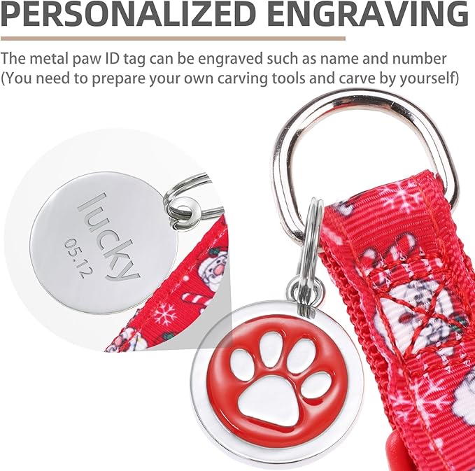PUPTECK No Pull Christmas Dog Harness Soft Adjustable Basic Nylon Step in Puppy Vest Outdoor Walking with ID Tag, Red, S