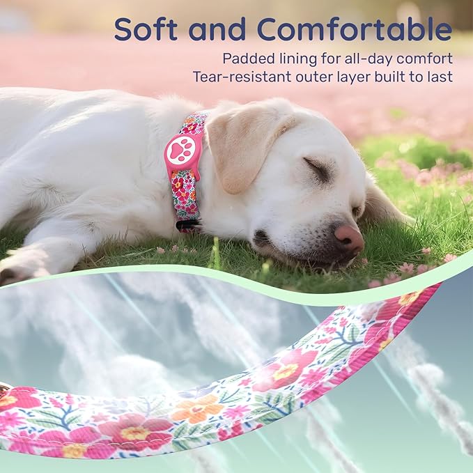 WhoseID Airtag Dog Collar,with Waterproof airtag Holder竊똎riginal Stylish Cute Pattern Design.QR Code ID Buckle竊똂omfortable Soft Cotton for Small Medium Large Dogs
