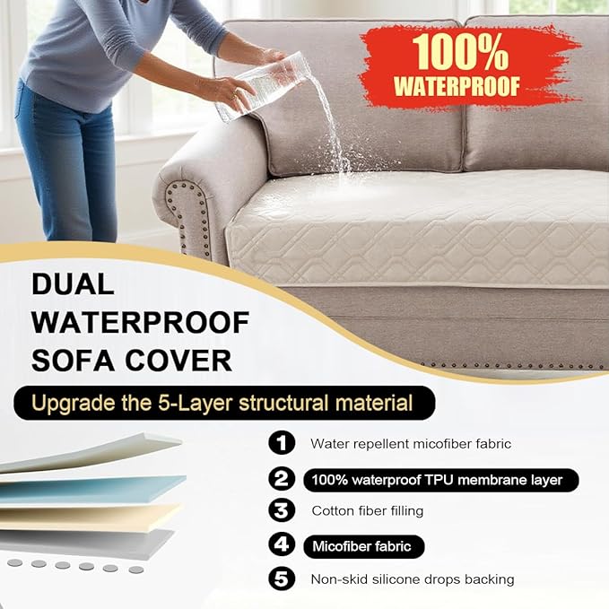 PrinceDeco 5-Layer Waterproof Dog Blanket, Anti-Slip Furniture Protector for Couch (32x82 Inch,French Oak)
