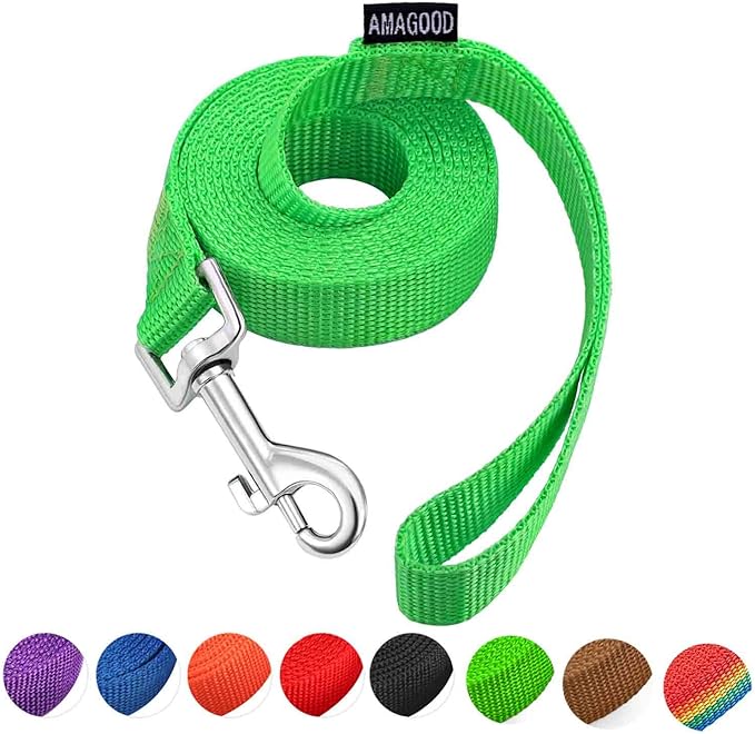 AMAGOOD 6 FT Puppy/Dog Leash, Strong and Durable Traditional Style Leash with Easy to Use Collar Hook,Dog Lead Great for Small and Medium and Large Dog (3/4 in x 6 ft(Pack of 1), Green)