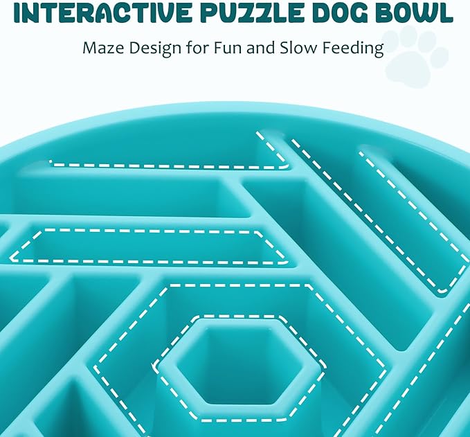 WHIPPY Slow Feeder Dog Bowl, Puzzle Maze Design to Slow Down Eating, 3-Cup Capacity, Anti-Gulping Food Bowl for Medium & Large Dogs,Sky Blue