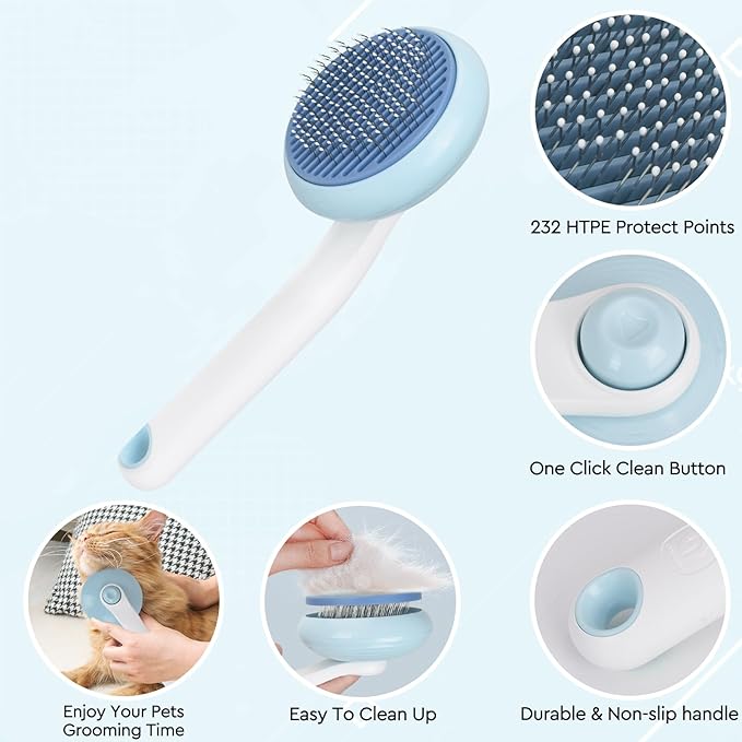 GJEASE Cat Grooming Glove Brush,Self-Cleaning Slicker Pet Brush for Short and Long Haired Pets,Dog Bath Brush for Shedding and Grooming,Removes Loose Hair and Tangles,Promote Circulation