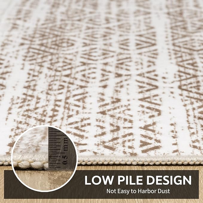 Small Area Rug-2x3 Entryway Rug Non Slip Washable Low Pile Indoor Door Mat Neutral Distressed Boho Moroccan Entrance Rugs Carpet for Bedroom Kitchen Powder Room Front Porch Bathroom, Brown