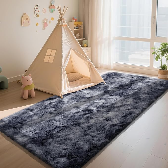 Soft Runner Rugs for Bedroom, Mottling Dark Grey 3x7 Area Rugs Fluffy Rug Shag Rug Carpet, Bedside Rug for Living Room Bedroom Kids Room Home Decor