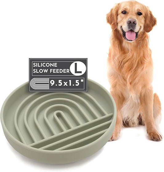 Should We Go? Slow Feeder for Dogs & Puppies, The Slowdown Bowl Silicone Slow Eating, Modern Lick Mat Design, Reduces Gulping, Fits 2.5 Cups, 9.5” Across x 1.5” Tall, Mealtime Challenge, Large-Sage