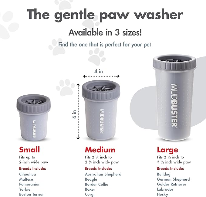 Dexas Medium MudBuster Portable Dog Paw Washer, Light Gray - Premium Quality Pet Supplies and Dog Accessories - Cleansing, Self Cleaning, Silicone - 6x6x6 Inches, 0.308 kg, 1 Count