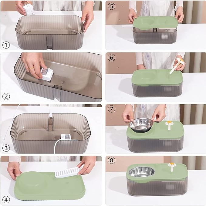 Suertree Cat Fountain Water Bowl Stainless Steel, 101oz/3L Automatic Pet Water Fountain, Dog Water Dispenser Cat Feeding Watering Supplies with 2 Filters for Cats, Dogs, Pets Green