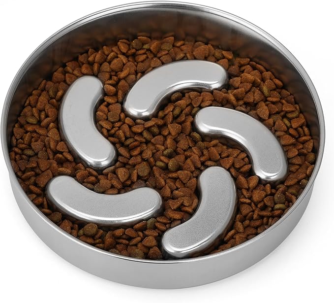 Slow Feeder Dog Bowl Stainless Steel, Heavy Duty with Non-Slip Base Dog Food Bowls for Small Medium Large Breed Size Dogs to Slow Down Eating