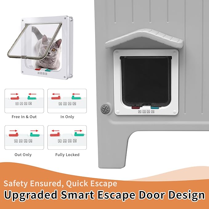 Rockever 100% Insulated Outdoor Cat House with Insulated Liner for Winter, Waterproof Feral Cat House for Outdoor Cats, Plastic Cat House for Outdoor Use with Escape Door, Clean Easily(L,Grey&Liner)