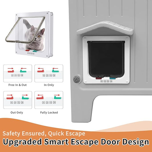 Rockever Waterproof Cat House for Outdoor Cats, Insulated Outdoor Cat House with Soft Mat, Elevated Feral Cat House Outdoor Indoor, Safe Escape Door, Spacious and Clean Easily(M,Grey with Mat)