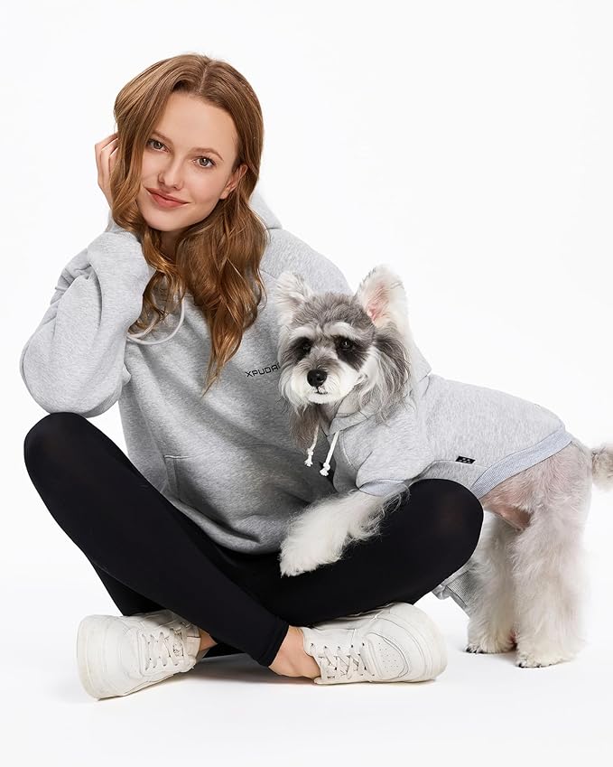 XPUDAC Matching Hoodie for Dogs and Humans Fleece Sweatshirt Soft Warm Pet Hoodie Sweater for Large Small Medium Dog and Owner Matching Clothes Cold Weather, Grey, Medium