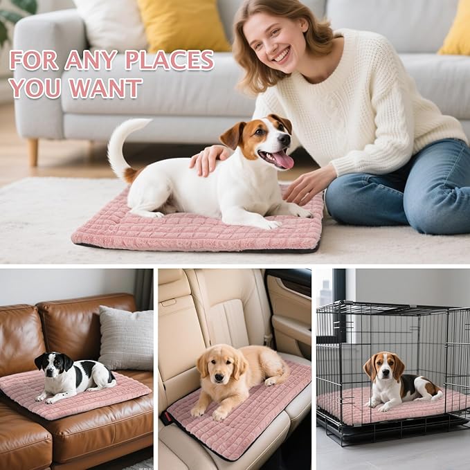 BVAGSS Dog Bed Washable Crate Mattress,Anti-Slip Memory Foam Soft Warm Pet Cushion for Small Medium Dogs, Calming Fluffy Sleeping Kennel Pad XH082 (24''x18'',Pink)