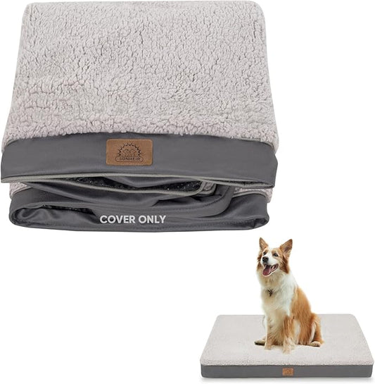 Sunheir Washable Large Dog Bed Covers Soft Plush Replacement, Waterproof Dog Bed Liner, Pet Bed Cover with Zipper 36x27x3 Inches, Grey, Cover Only