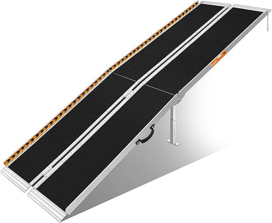 FACHNUO 10 Feet Portable Wheelchair Ramp with Support Legs, Non-Skid Aluminum Handicap Ramps, Folding Threshold Wheel Chair Ramp for Home Steps, Stairs, Entry, Threshold, Doorways, 800LBS Capacity