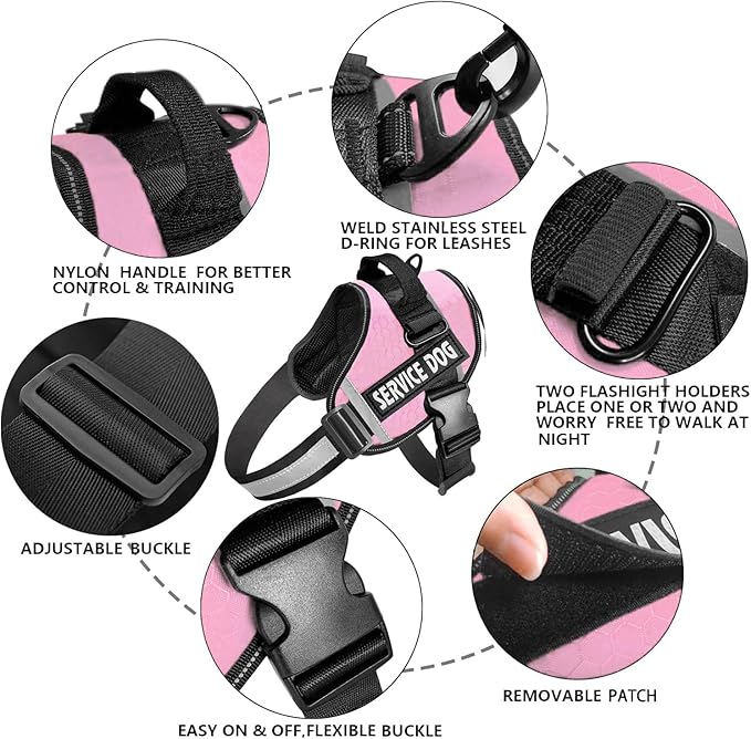 JSXD Dog Harness,No-Pull Service Dog Harness with Handle Adjustable Outdoor Pet Dog Vest 3M Reflective Nylon Material Vest for Breeds,Easy Control for Small Medium Large Dogs