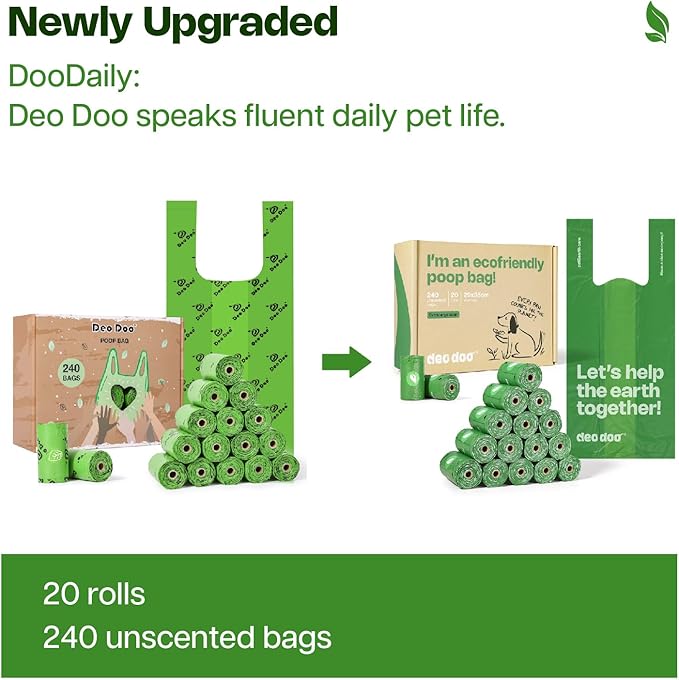 Dog Poop Bags with Handles Large Size 20 Rolls 240 Counts Big Sizes Leak Proof and Extra Thick Waste Bags Refill Rolls for Walking Medium Large Dogs Cats Litter Unscented