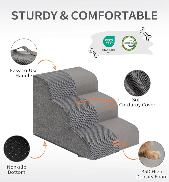 Made4Pets Dog Stairs Ramp for Bed 19.7" H, 4-Step Dog Steps for High Bed Couch Sofa Climbing, 35D Foam Pet Steps for Small Dogs and Cats, Non-Slip Bottom Pet Stairs, Grey
