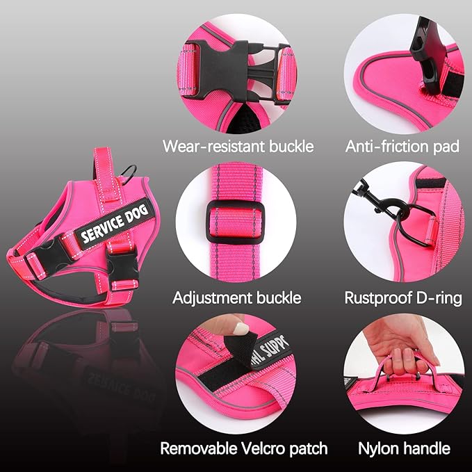 voopet Service Dog Harness, Emotional Support Pet Vest Harness, Reflective Breathable and Adjustable No-Pull ESA Dog Harness for Small Medium Large Dogs (with 4 PCS Removeable Tags)