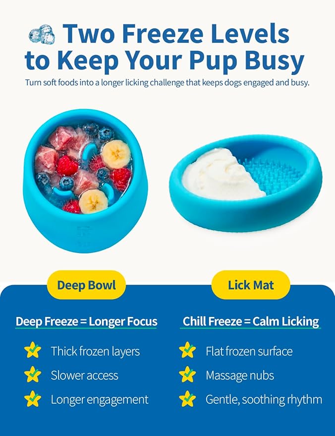 2-in-1 Dog Freeze Bowl – Freezable Deep Bowl & Licking Mat Set, Durable Food-Grade TPU Frozen Dog Treat Toy, Dishwasher Safe Frozen Licking Mat for Dogs