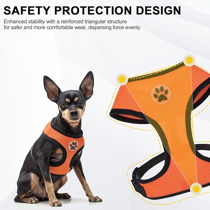BINGPET No Pull Dog Harness,Soft Mesh Breathable All Weather Vest Harness,Safety Protection Design Durable Adjustable Step-in Easy Walk Dog Harness for Small Medium Large Dogs(Orange,S)