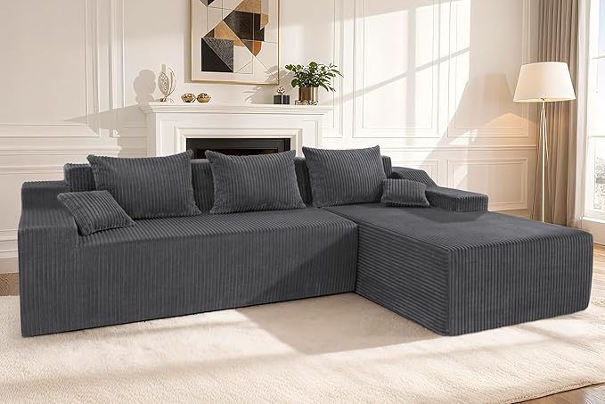 HABUTWAY 101'' Modular Sectional Sofa Cloud Couch with Deep Seat, Modern L-Shaped Convertible Couches Upholstered Couch with Chaise for Living Room Bedroom (Grey, Right-Facing Chaise)