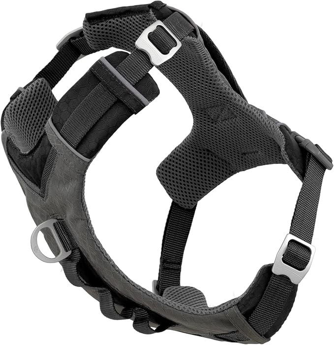 Kurgo Journey Air Dog Harness - Secure Fit for Active Dogs - Padded Chest - Lightweight Ripstop Fabric - Breathable Mesh - Reflective Trim - Back Assist Handle - Black - Medium
