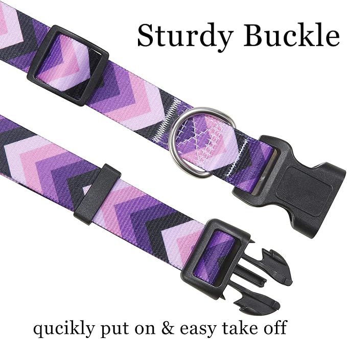 Dog Collar and Leash Set with Bohemia Floral Tribal Geometric Patterns - Soft Ethnic Style Collar Adjustable for Small Medium Large Dogs(Purple Arrow Set,XS)