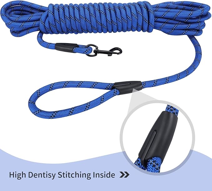 Long Dog Leash for Training 20Ft-Reflective Nylon Rope with Swivel Hook-Recall Agility Lead for Large Small Medium Dogs Outside Walking Hiking-Royal Blue Diam 1/2"