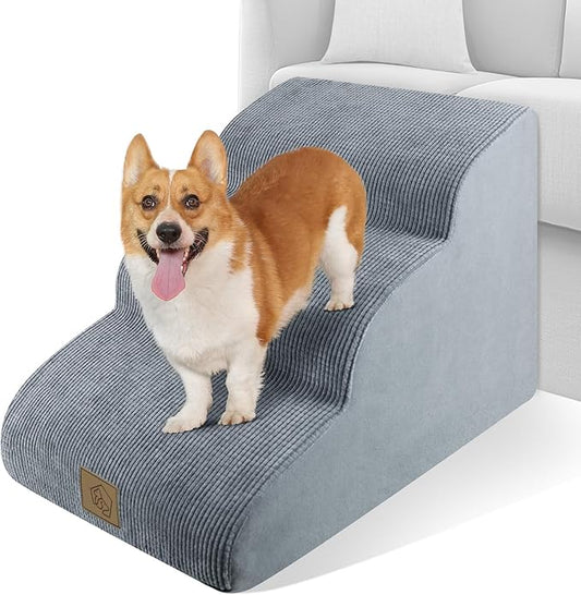 Mestuel Dog Stairs for Small Dogs, Pet Stairs for Couch Bed Sofa, Dog Steps Ramp Indoor with High Density Foam &Nonslip Bottom, Pet Stairs Hold up to 60 lbs, Gray